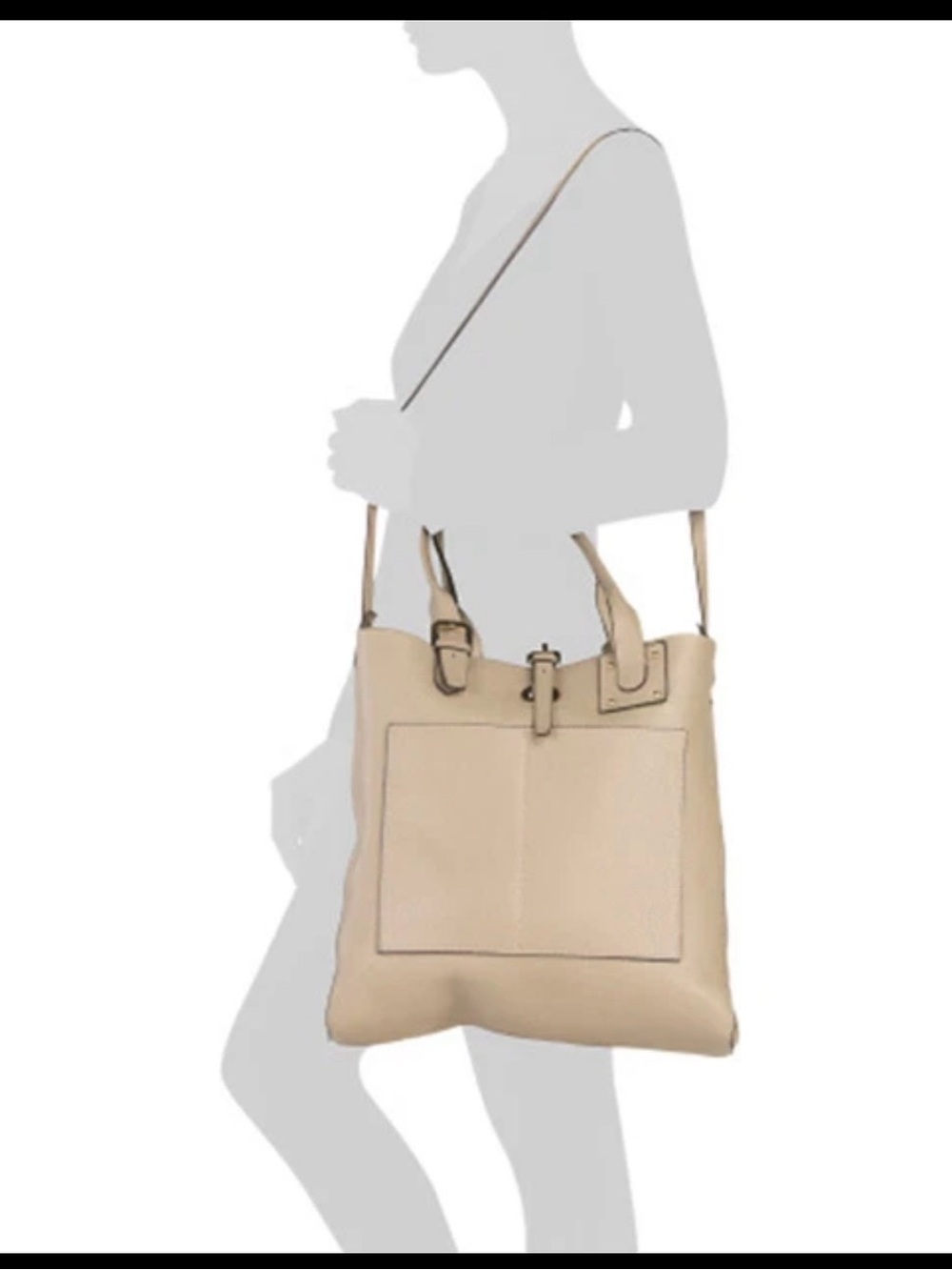 Classic Cream Leather Tote with Front Pocket